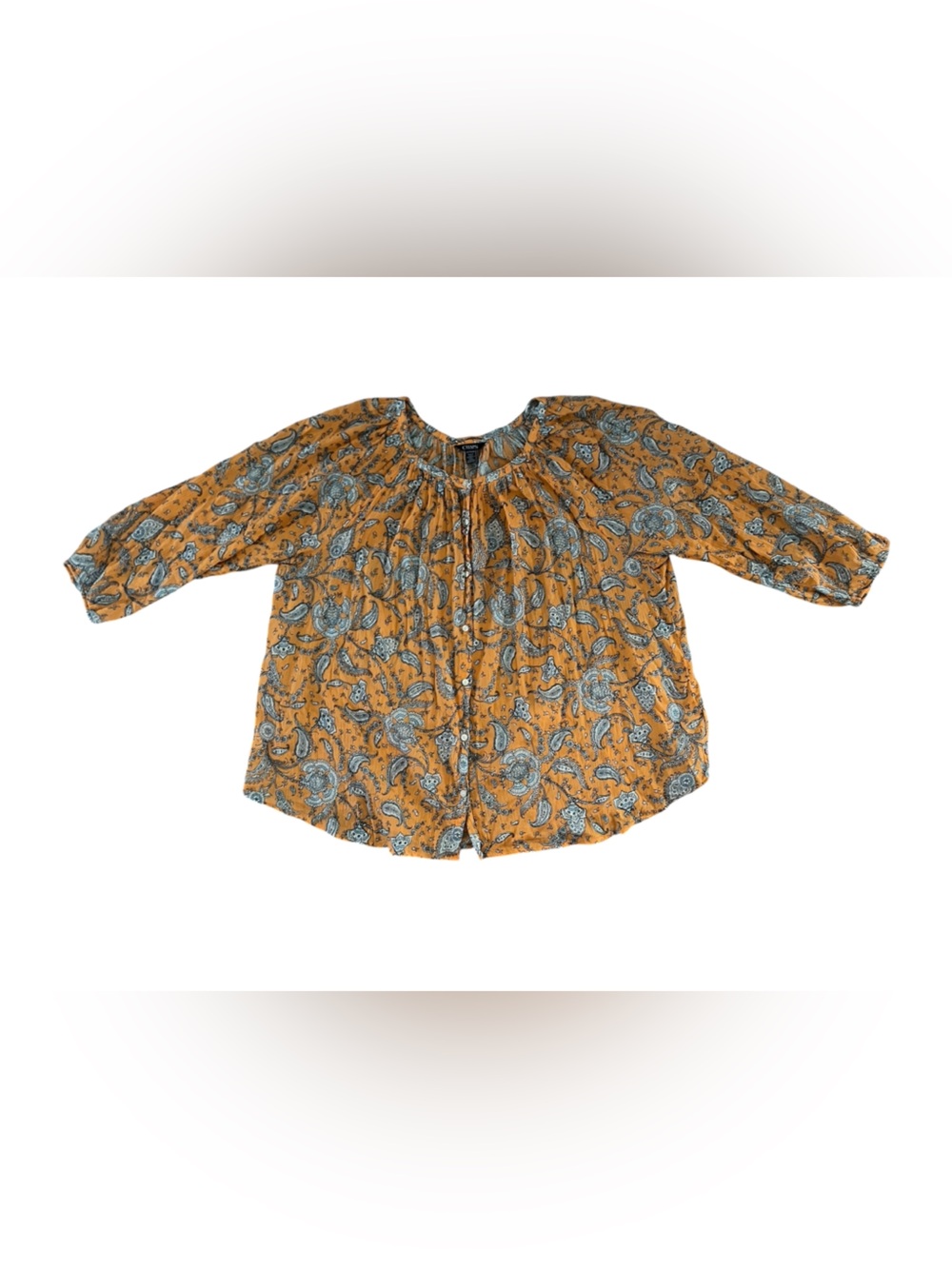 Chaps Mustard Paisley Button-Up Peasant Blouse size XXL